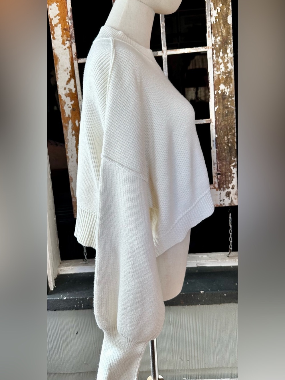 Free People Easy Street Crop Sweater Cream Oversized Ribbed Knit M - Picture 3 of 9